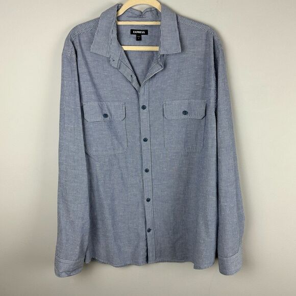 Express linen cotton blend striped shirt size XL - Picture 1 of 4